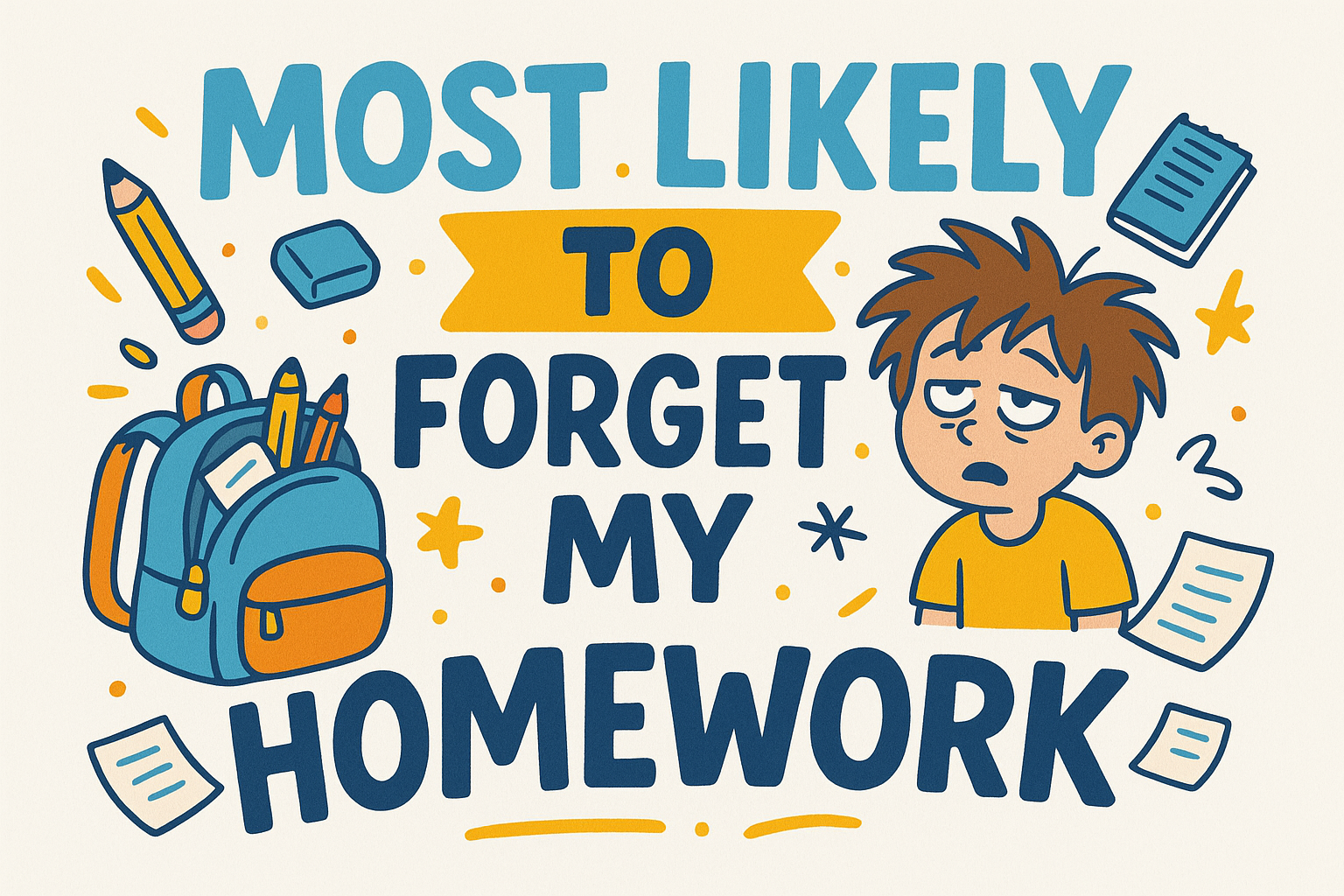 give me a quality design “Most Likely to Forget My Homework”